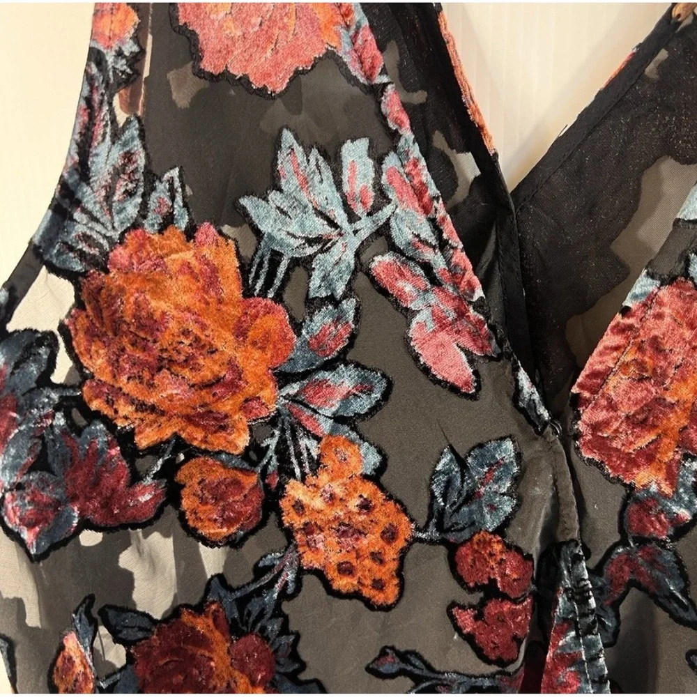 Free People Tied To You Floral Velvet Top Size Small Sheer Boho Festival